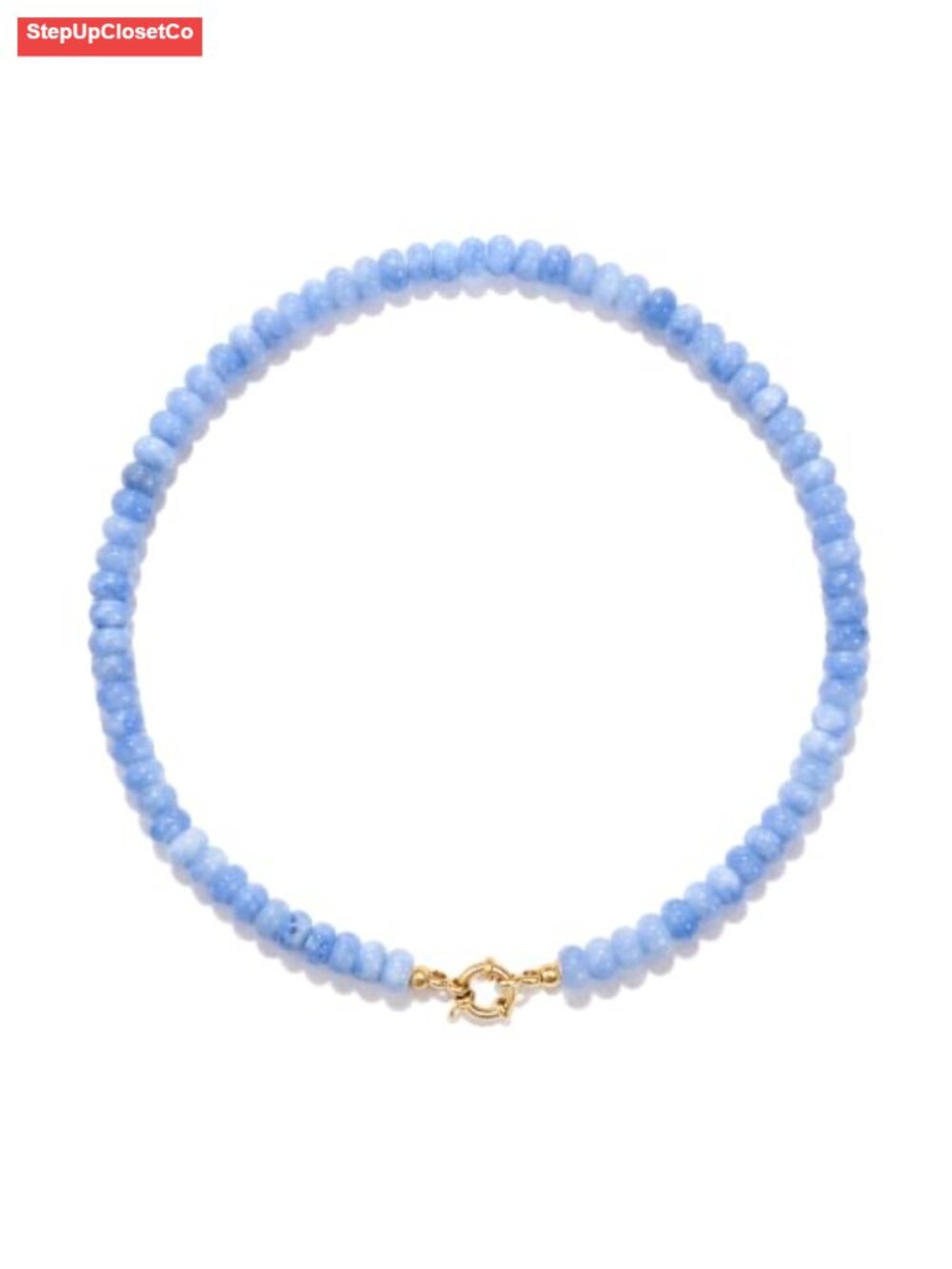 Natural Stone Disc Beaded Choker Necklace 14K Gold Plated Hypoallergenic
